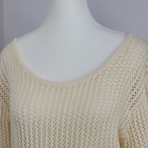 Old Navy vintage open back knit 3/4 sleeve beige coastal grandma sweater, sz XL - Picture 7 of 9